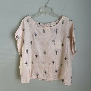 COPY - New Cynthia Rowley Pink Floral Embroidered Short Sleeve Linen Blouse